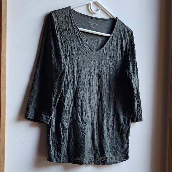 Coldwater Creek Green Stenciled V-Neck Short Sleeve Jersey Size Medium - Picture 2 of 16